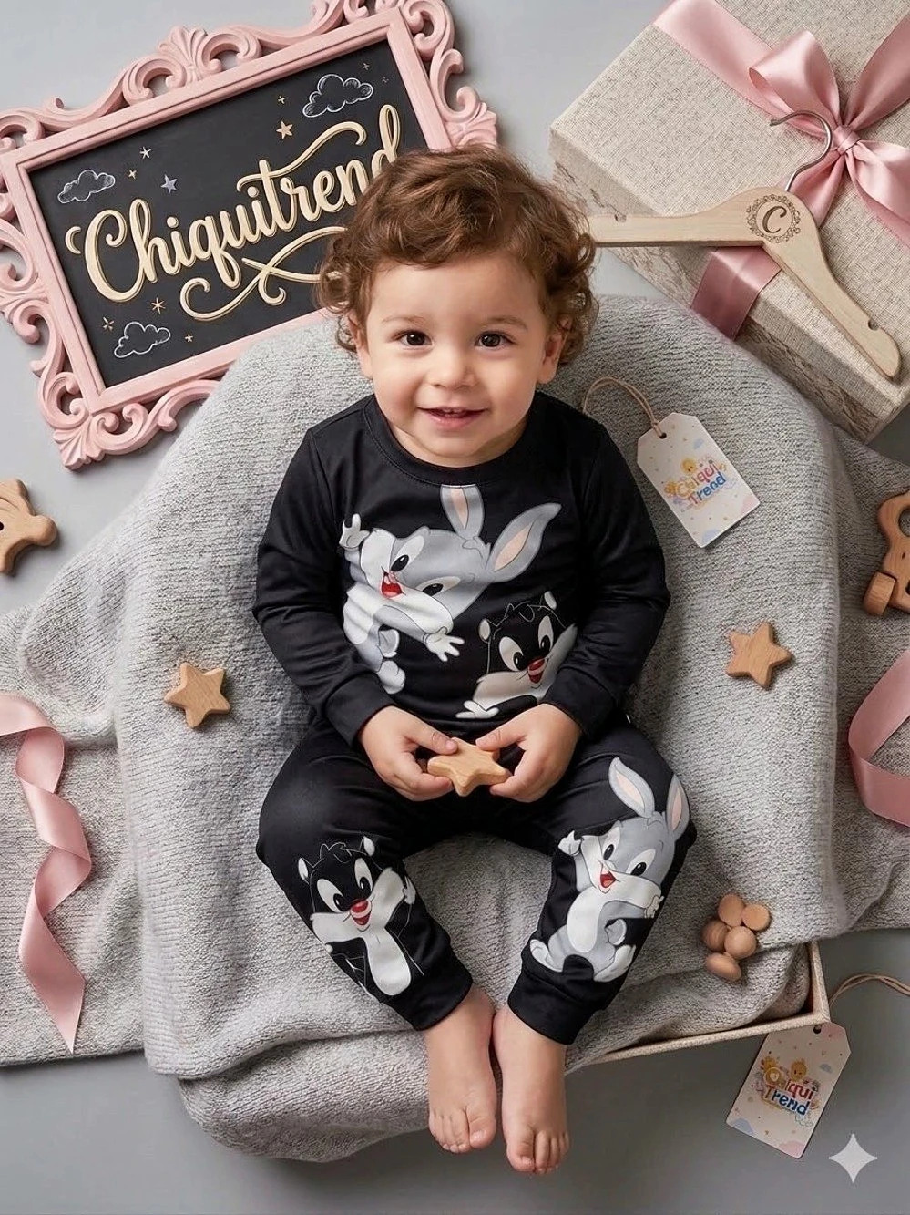 Looney Toons Pajama Set in Black & Gray NWT